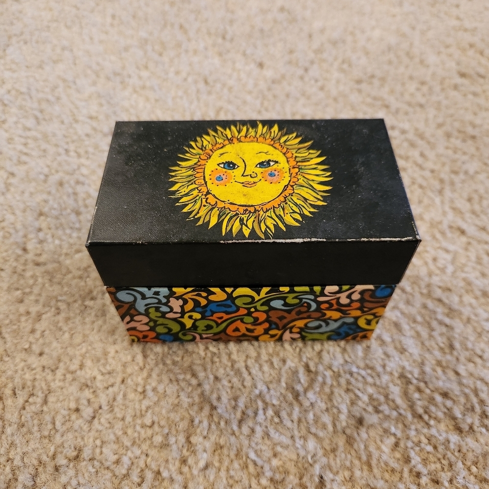 1970s Metal Recipe Card Box by Ohio Art Smiling Sunshine Groovy #SS